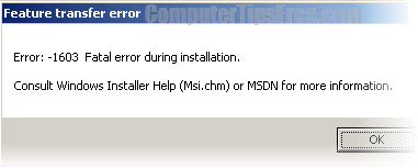 1603 msi windows installer error fatal