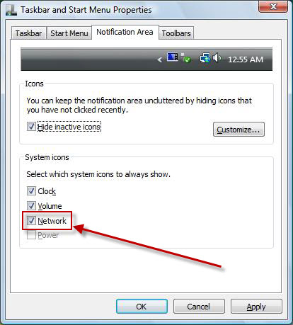 vista show wifi enabled icon system tray