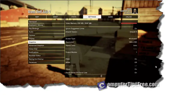 GTA V crash pc graphic video memory vehicle aim weapon