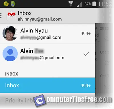 Gmail App for Android switch multiple accounts