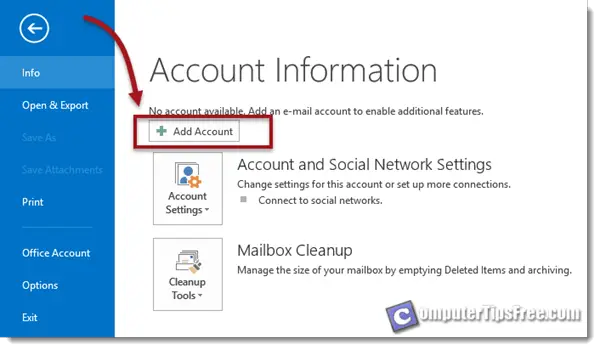 Gmail microsoft outlook add account