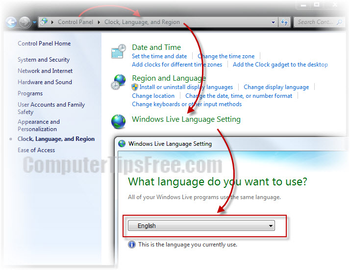 change windows live messenger 2011 language