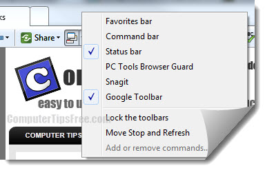 Internet Explorer 11/10/9 Toolbar Missing Windows 8/7 Favorites