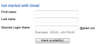 Gmail Sign Up form page create a new www.gmail.com account