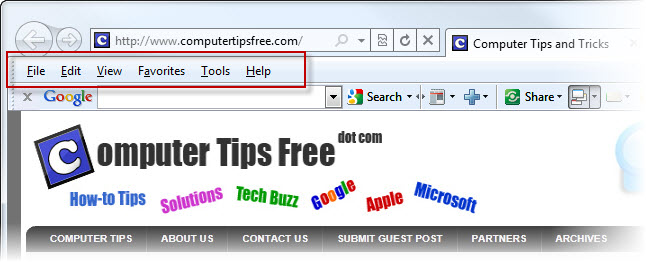 Internet Explorer 11/10/9 Menu Bar Missing Windows 8/7