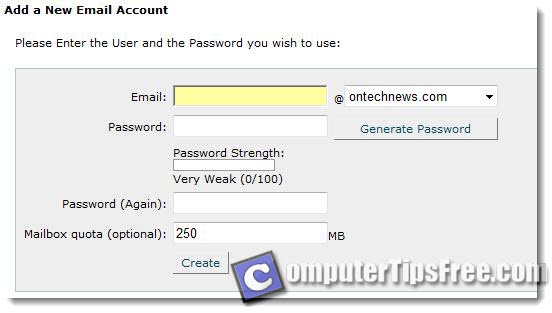 Set up new email account form cpanel create own domain name