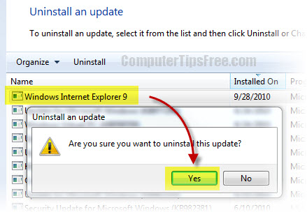 Uninstall Internet Explorer 9 (IE9) and Revert Back to IE8 or IE7