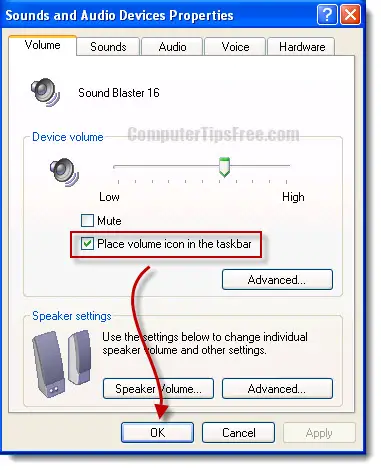 no hay icono de niveles de volumen en la barra de tareas de Windows Vista