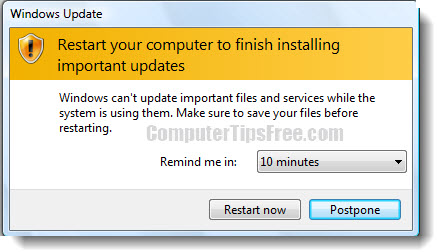 Stop/Disable Windows Update Restart Prompt Windows 8/7
