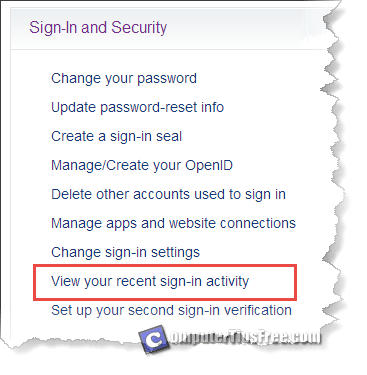 yahoo login history ip location clear delete